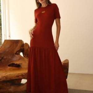 Vestido Feminino Maxi Midi Marrom PW - P